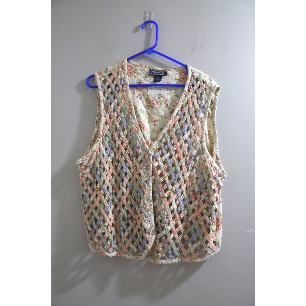 Willow Ridge‎ 2X Floral Vest Open Weave Cottagecore Button Up Sleeveless